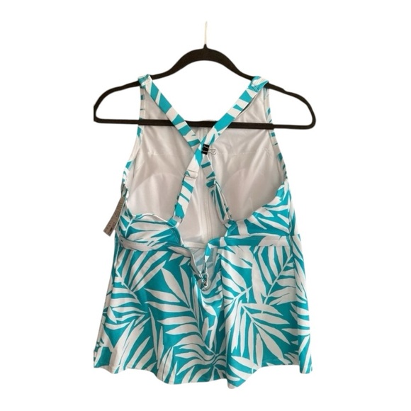 Tropical Blue and White Leaf Print Swim Tankini Top XL - Picture 3 of 4